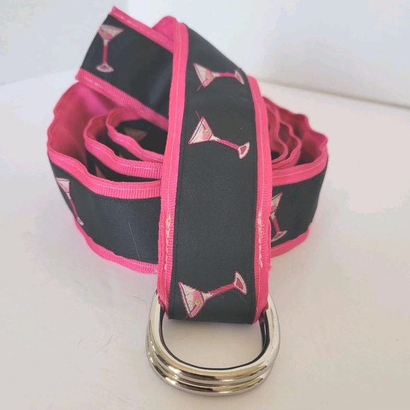 Eliza B Accessories - Eliza B Canvas Ribbon D Ring Belt Martini Glass Graphic Print | Size XL